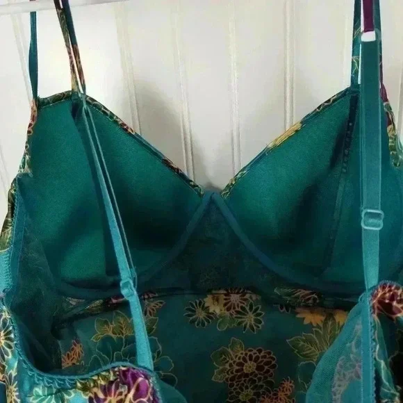 Cacique Womens Babydoll Floral Satin Slip Top Velvet Sz 26/28 Fairy Whimsigoth - Picture 12 of 16